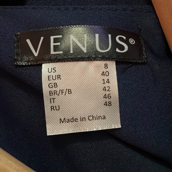 Navy blue dress with silver rhinestone accents on the neck line, size 8 - Picture 5 of 5